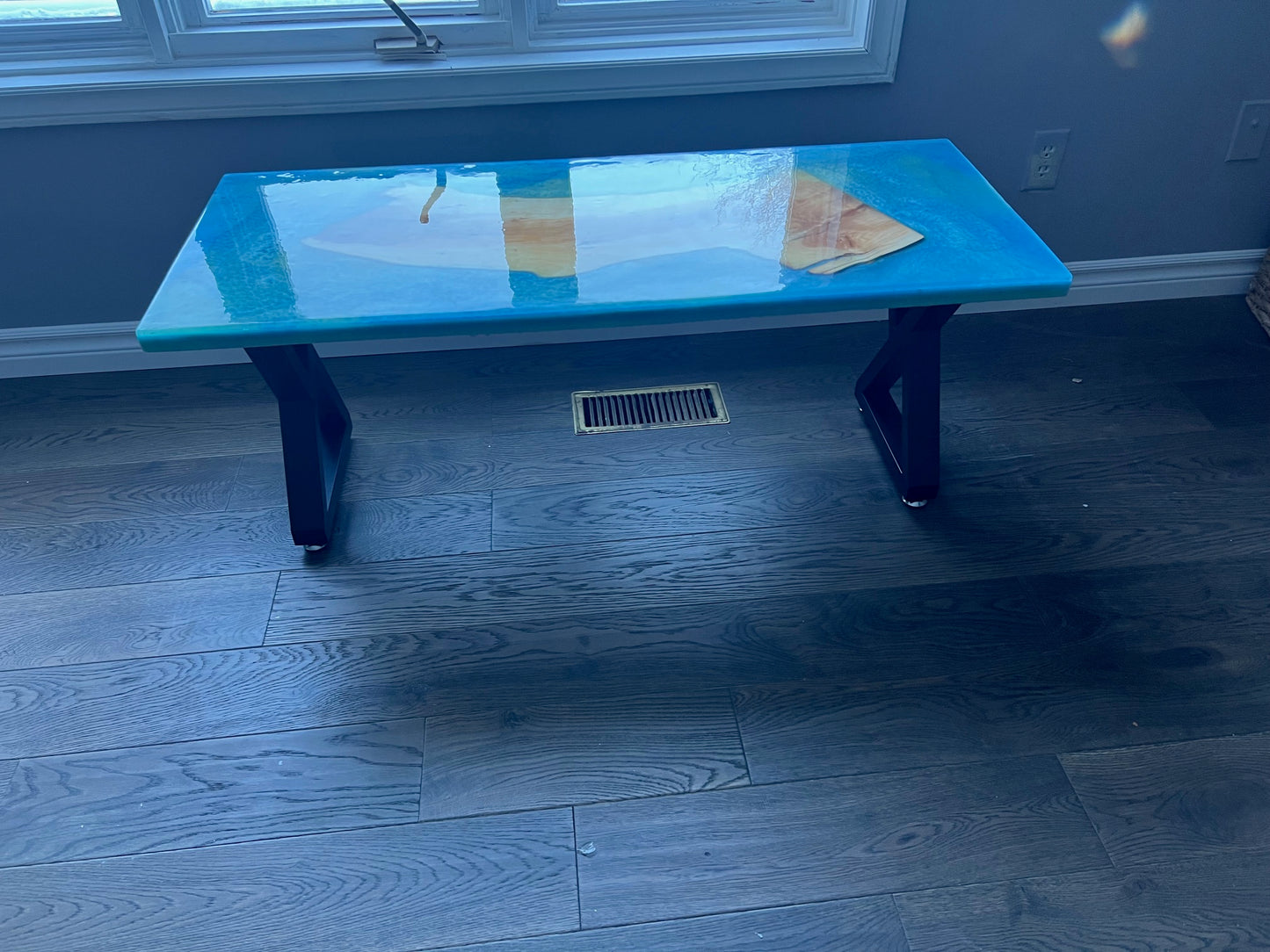 Blue, green epoxy coffee table