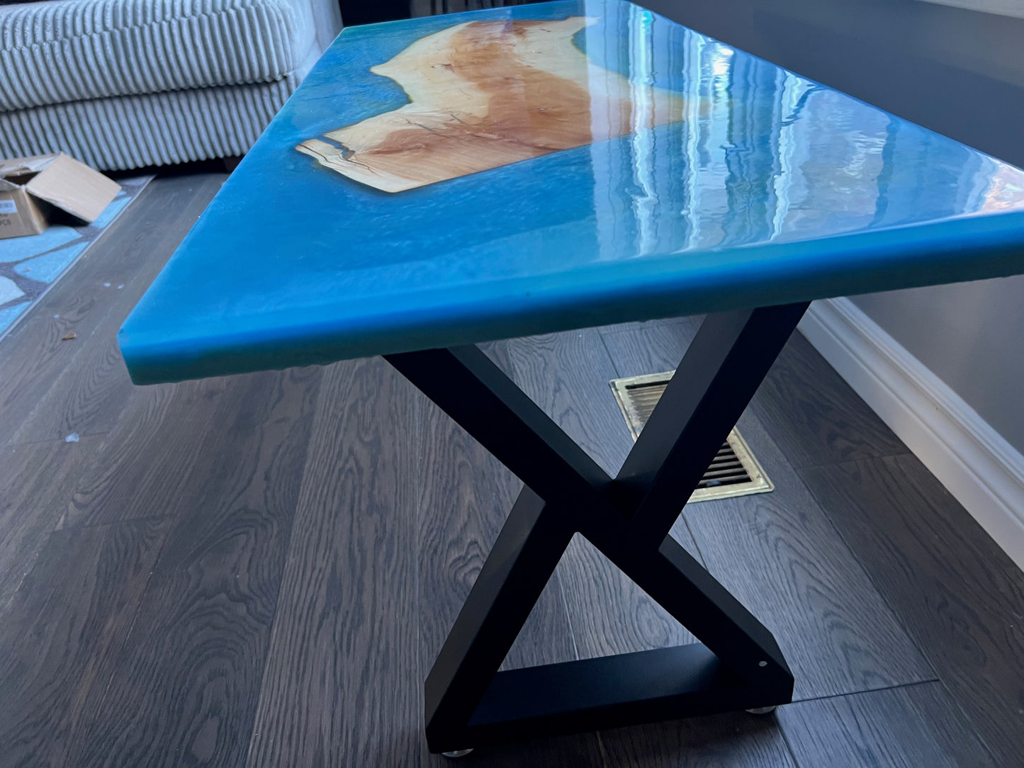 Blue, green epoxy coffee table